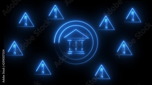 Neon blue modern financial fraud and cybersecurity scam concept with warning symbols and secure system interface. Phishing, identity theft and online banking protection. 4k video animation.