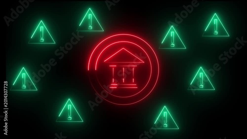 Neon red and sky blue modern financial fraud and cybersecurity scam concept with warning symbols and secure system interface. Phishing, identity theft and online banking protection. 4k  animation.