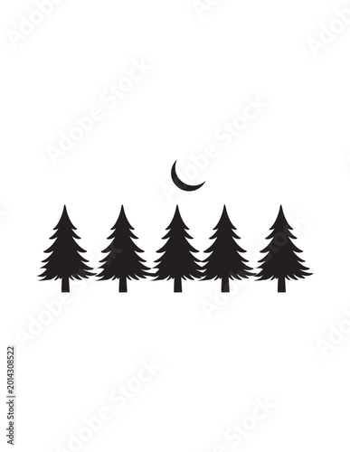 christmas trees vector with moon