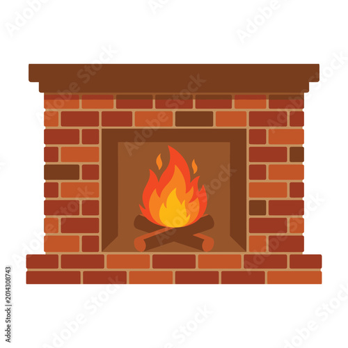 Εκτύπωση καμβά Fireplace with burning flames inside brick wall interior home decor