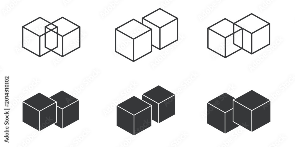 Obraz premium Six isometric cube with varying overlap and fill styles symbol geometric shape