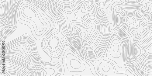 Grey topographic map contour lines on white background, abstract vector geographic terrain relief pattern background