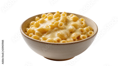Cuadro en lienzo Isolated bowl of creamy macaroni and cheese with elbow pasta, hot delicious comf