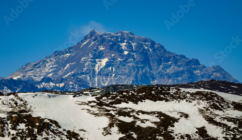 Принти на полотні ARPA, CHILE – Mount Aconcagua dominates the horizon at 6,961 meters, the highest peak in the Americas, as seen from the remote backcountry near Arpa in the Chilean Andes