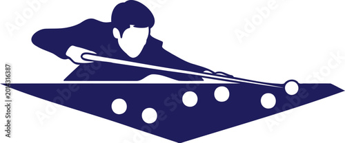Bild auf Leinwand Man playing pool cue stick hitting balls on triangular billiard table game