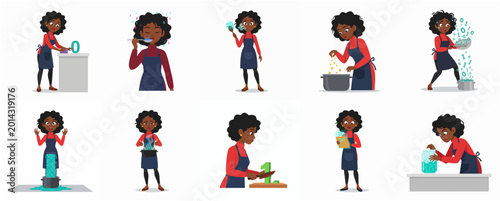 Schilderij op canvas African American woman chef cooking binary code and digital data metaphors vecto