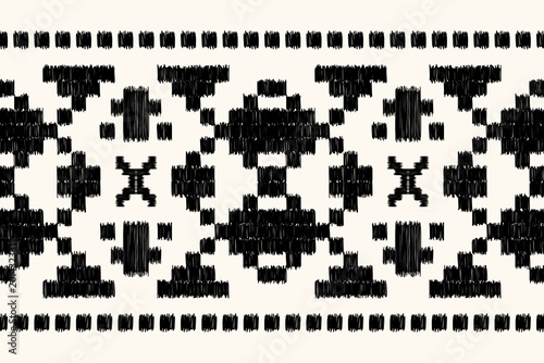 Photography Seamless Monochrome Tribal Ikat Border Pattern, Ethnic Geometric Embroidery Desi