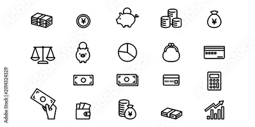 Editable line icons representing money and the economy.