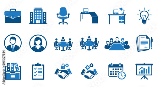 Business and office icon set for corporate management and professional services