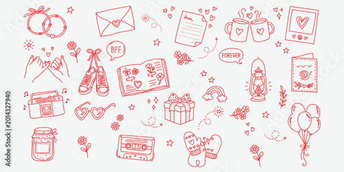 Cute Friendship Day Doodle Elements Collection – Hand Drawn Best Friends Vector Illustration Set