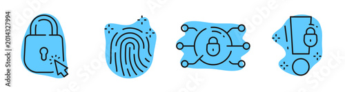Foto Security icons showing padlock fingerprint network and alert symbols