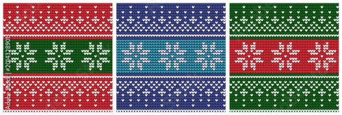 Schilderij op canvas Set of Christmas knitted ugly sweater seamless pattern