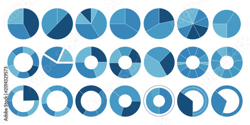 Foto Pie chart diagrams featuring different colored circular segments for infographic data visualization design