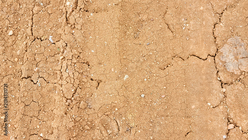 Fotografie Texture of a dry dirt road with cracks and dust, unpaved rural path in arid regi