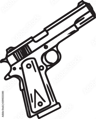 Foto Black And White 1911 Semi Automatic Pistol Outline Vector