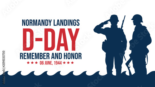 Photos D Day Normandy Landings Memorial Design with Soldier Silhouettes and Patriotic T