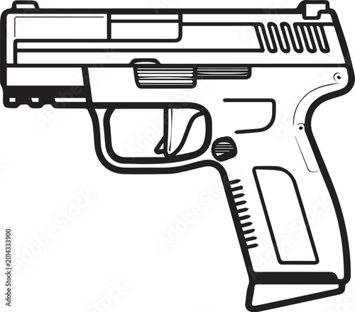 Fotografie Black And White Compact Semi Automatic Pistol Line Illustration