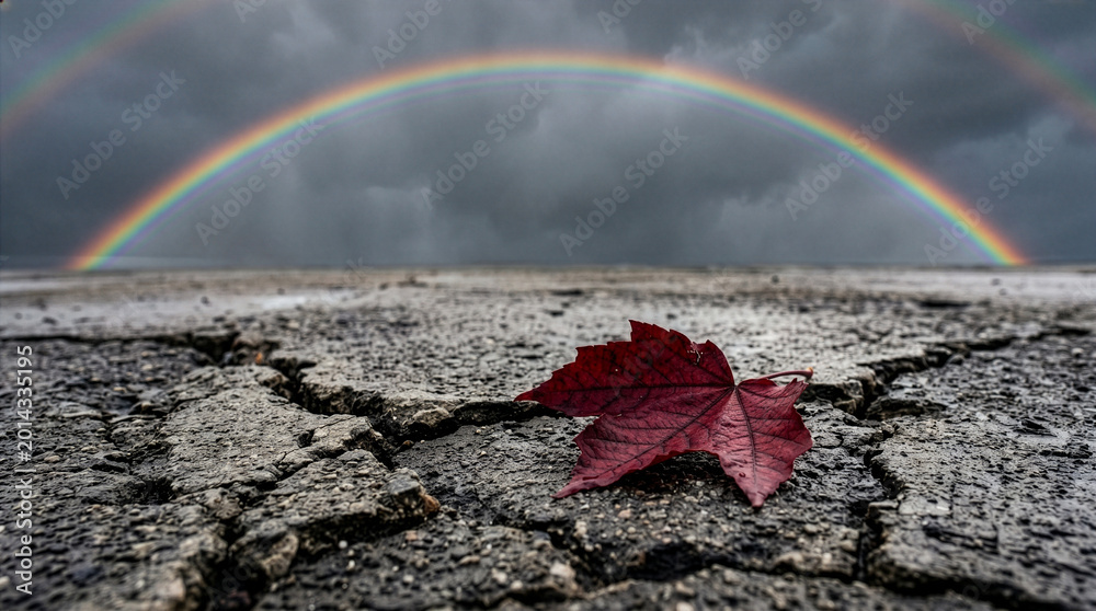 Naklejka premium Fallen Leaf and Rainbow
