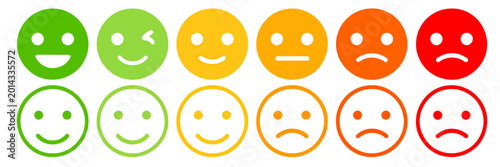 Quadro su tela Twelve colorful round icons representing various human emotions ranging from ver