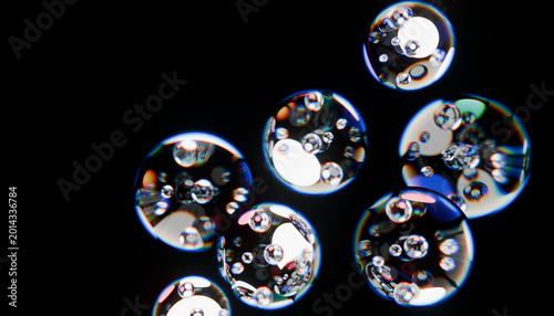 Canvas-taulu Colorful soap bubbles floating against black background, creating mesmerizing an