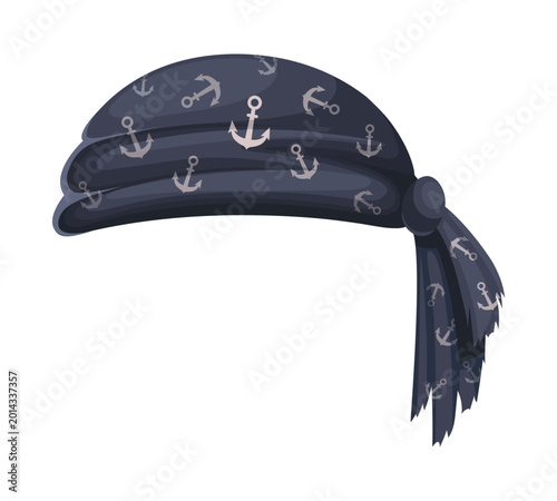 Obraz na płótnie Cartoon pirate and corsair sailor bandana hat, black textile headwear with anchor pattern