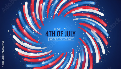 Red white and blue abstract fireworks celebrating 4th of July