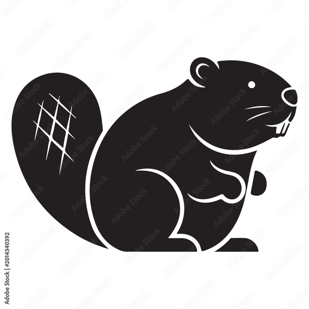 Fototapeta premium Black beaver icon with large tail. Symbolizing nature, wildlife, and engineering.