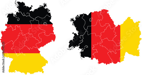 Germany and belgium maps with flag colors