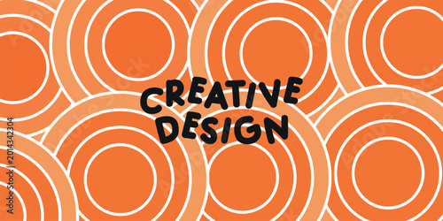 Orange concentric circles with 'creative design' text overlay