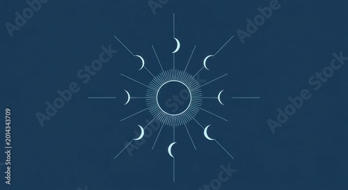 Celestial Phases Abstract Graphic: Sun, Moon, Stars, Cosmic Cycle