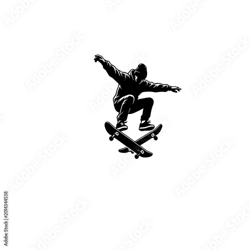 Vászonkép Minimalist Skateboarder Kickflip Silhouette – Urban Streetwear Graphic Illustrat