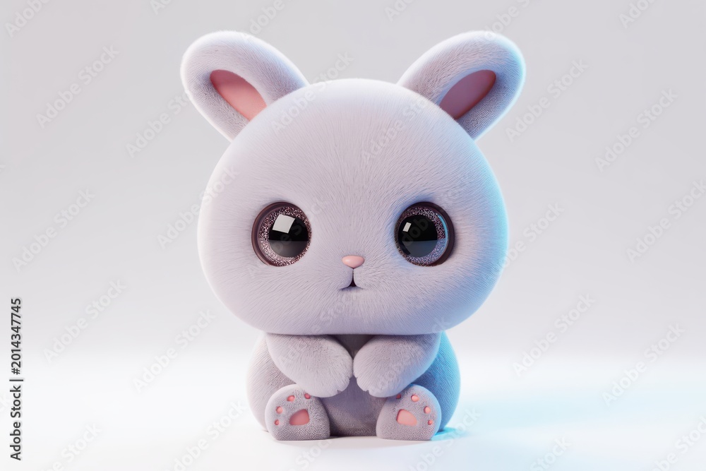 Fototapeta premium A3d rendering of a cute, light purple cartoon rabbit with big eyes animation