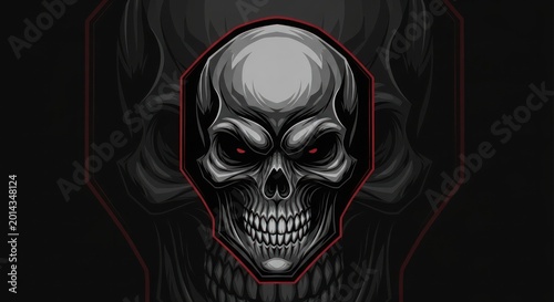 grey skull with red outline isolated on black