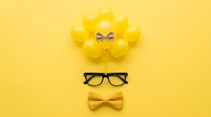 Happy father's day celebration with yellow balloons and accessories