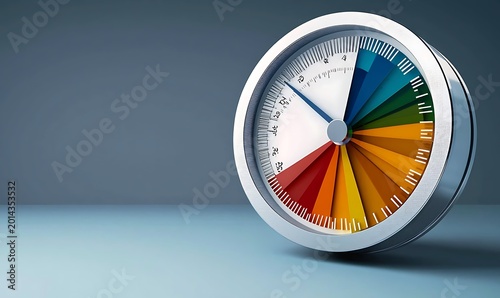 Color spectrum gauge showing different levels or measurements with a silver dial.