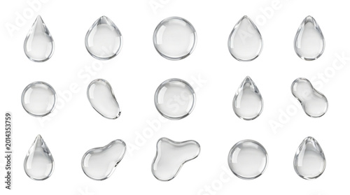 Abstract liquid drop collection for beauty, tech and modern branding compositions, isolated on White background