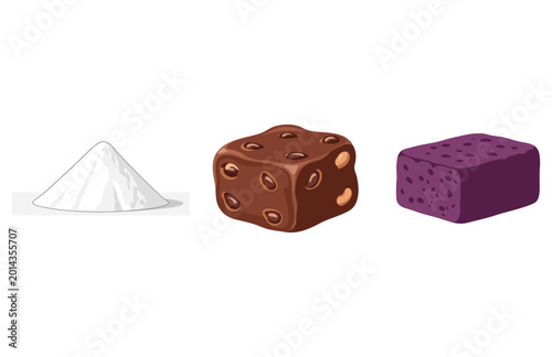 Billede på lærred Culinary Sweetness Granulated Sugar, Decadent Brownie, and Vibrant Purple Desser