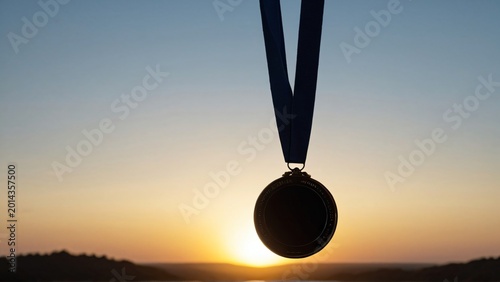Marathon Medal Silhouette at Sunrise