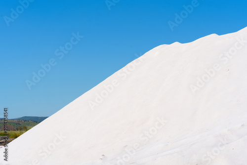 Canvastavla White Salt Mountain at Kalloni Salt Pans in Lesbos Greece Under Blue Sky