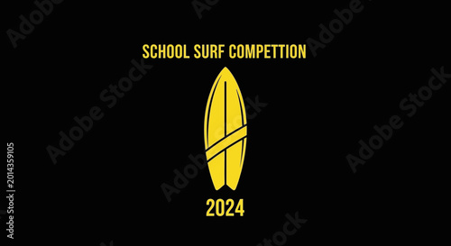 School Surf Competition 2024: Premium Illustration Featuring Surfboard Design On Black Backdrop