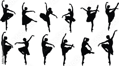 Canvas-taulu Silhouette of multiple ballet dancers in various poses