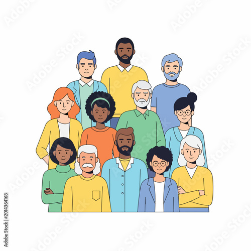 Diverse group of happy people standing.
