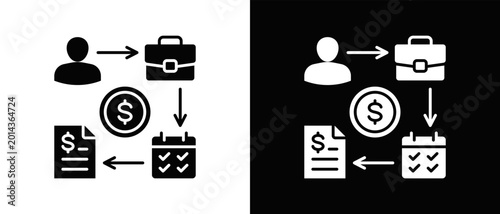 Schilderij op canvas Payroll Process Icon Vector Illustration with Black And White Background For Design