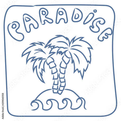 Tropical island palm tree ocean waves travel ui mascot logo icon doodle
