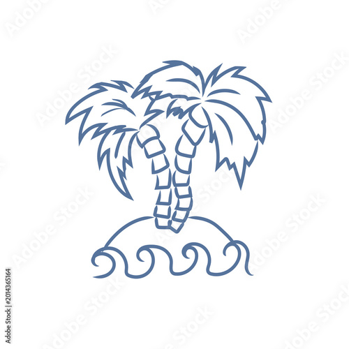 Tropical island palm tree ocean waves travel ui mascot logo icon doodle