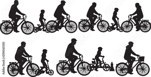 Photos Black Solid Human And Robot Riding Bicycle Silhouettes Set of Six on White Backg