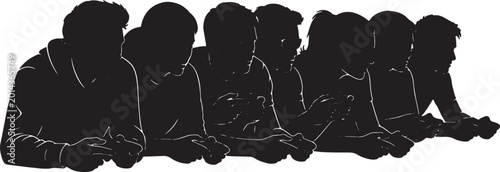 Foto Black Solid Intense Forward Leaning Gaming Sitting Silhouettes Set of Six on Whi
