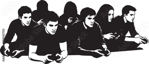 Foto Black Solid Intense Forward Leaning Gaming Sitting Silhouettes Set of Six on Whi