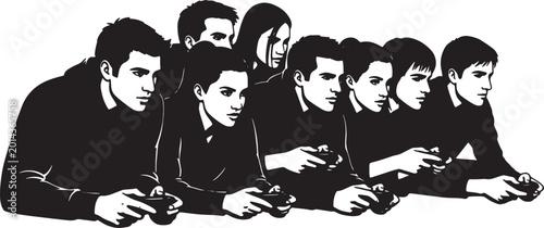 Konstfotografi Black Solid Intense Forward Leaning Gaming Sitting Silhouettes Set of Six on Whi