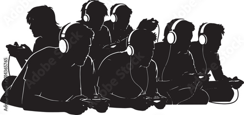 Konstfotografi Black Solid Intense Forward Leaning Gaming Sitting Silhouettes Set of Six on Whi